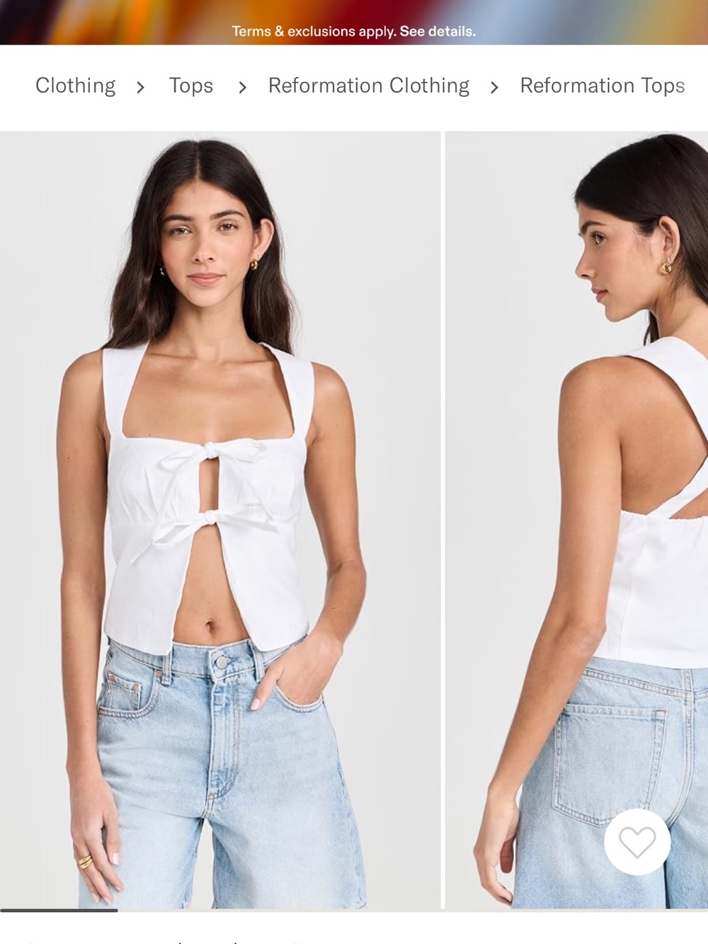 Reformation White Tie-Front Camisole Top